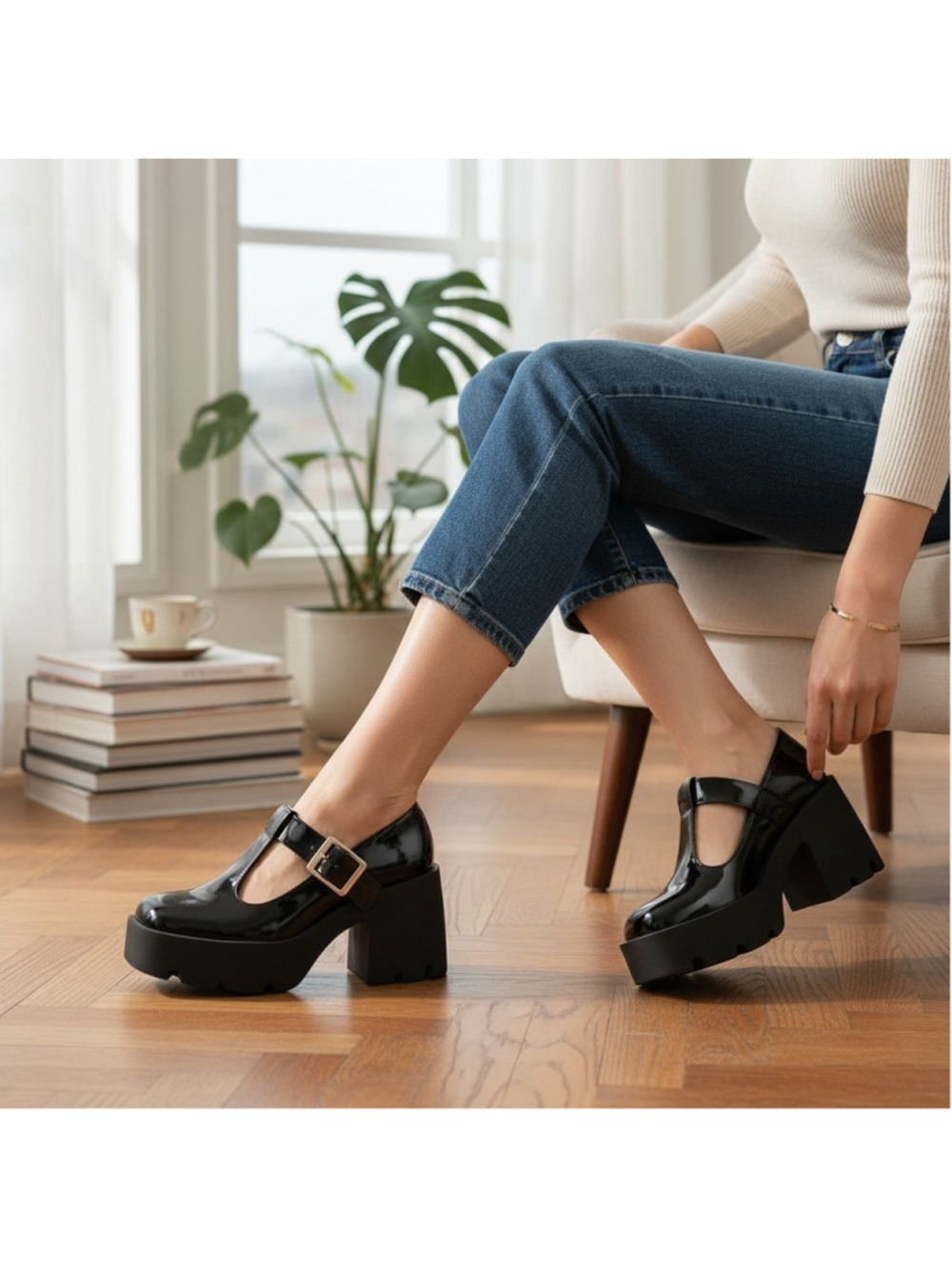 Steve Madden Paloma Retro Y2K Mary Janes Chunky Block Heel Pumps sz 7.5 M BLACK - Picture 3 of 16